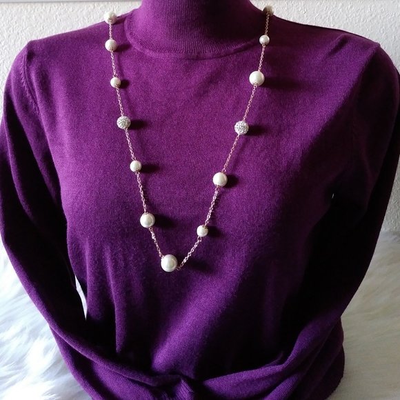 Ashley Cooper Simulated  White Pearl Rose Gold Chain Necklace 20" - Picture 1 of 16